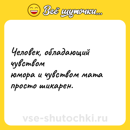 Шутка: Человек, обладающий чувством<br>юмора и чувством мата просто шикарен.