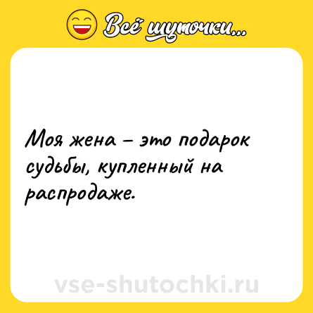 Шутка: Моя жена – это подарок судьбы, купленный на распродаже.