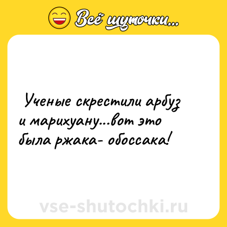 Шутка:  Ученые скрестили арбуз и марихуану...вот это была ржака- обоссака!  