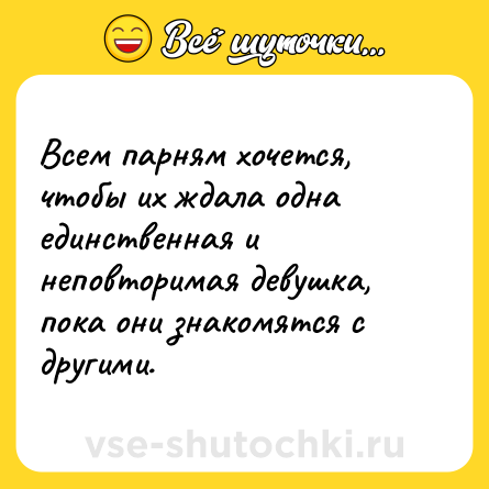 Шутка: Всем парням хочется, чтобы их ждала одна единственная и неповторимая девушка, пока они знакомятся с другими.