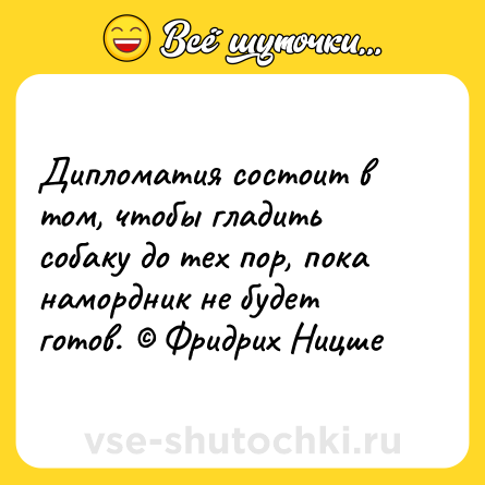 Шутка: Дипломатия состоит в том, чтобы гладить собаку до тех пор, пока намордник не будет готов. © Фридрих Ницше
