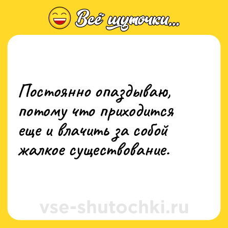Шутка: Постоянно опаздываю, потому что приходится еще и влачить за собой жалкое существование.