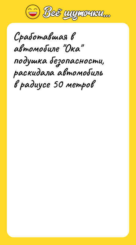 Сработавшая в автомобиле "Ока" подушка безопасности, раскидала автомобиль в радиусе