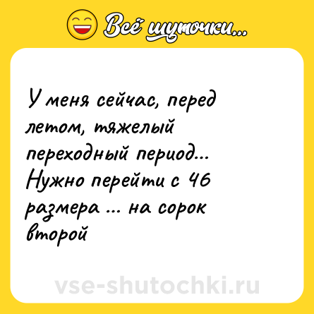 Шутка: У меня сейчас, перед летом, тяжелый переходный период… Нужно перейти с 46 размера … на сорок второй