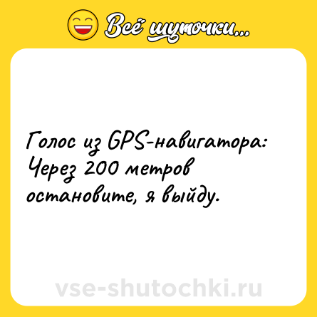 Шутка: Голос из GPS-навигатора: Через 200 метров остановите, я выйду.
