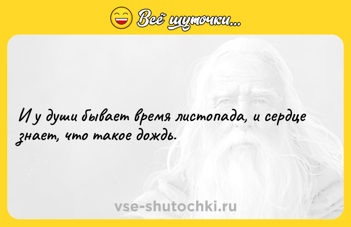 Цитата: И у души бывает время листопада, и сердце знает, что такое дождь.