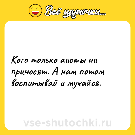 Шутка: Кого только аисты ни приносят. А нам потом воспитывай и мучайся.