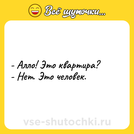Шутка: - Алло! Это квартира? <br>- Нет. Это человек.