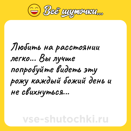 Шутка: Любить на расстоянии легко... Вы лучше попробуйте видеть эту рожу каждый божий день и не свихнуться...