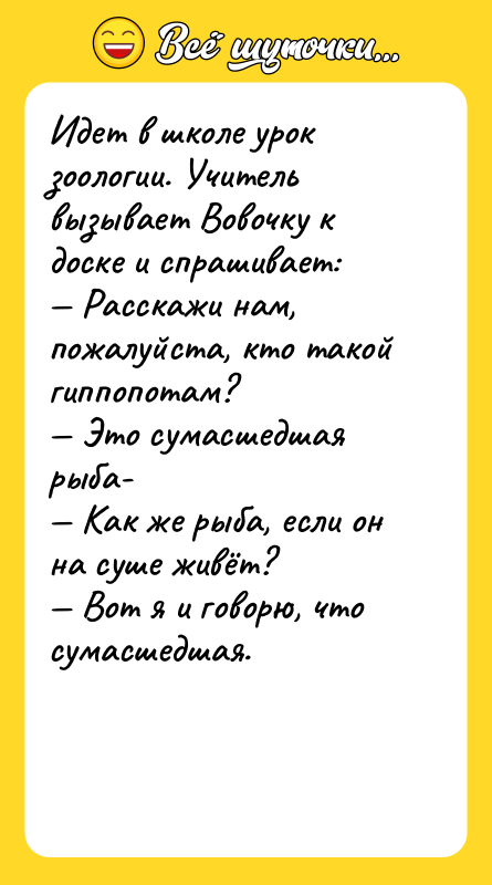 Идет в школе урок зоологии. Учитель вызывает Вовочку к доске