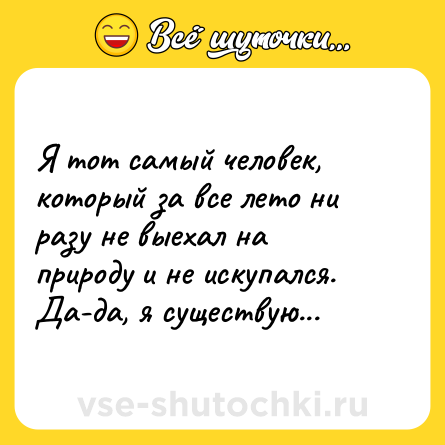 Шутка: Я тот самый человек, который за все лето ни разу не выехал на природу и не искупался. Да-да, я существую...