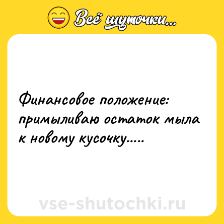 Шутка: Финансовое положение: примыливаю остаток мыла к новому кусочку.....