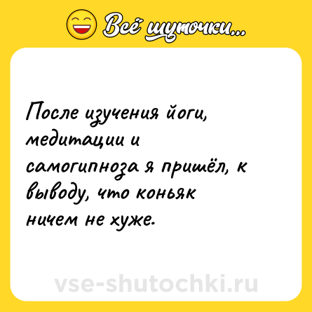 Шутка: После изучения йоги, медитации и самогипноза я пришёл, к выводу, что коньяк ничем не хуже.