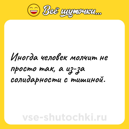 Шутка: Иногда человек молчит не просто так, а из-за солидарности с тишиной.