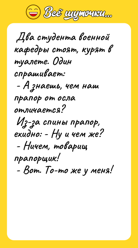  Два студента военной кафедры стоят, курят в туалете. Один