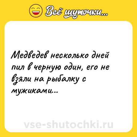Шутка: Медведев несколько дней пил в черную один, его не взяли на рыбалку с мужиками...