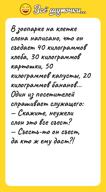 В зоопарке на клетке слона написано, что он съедает 40
