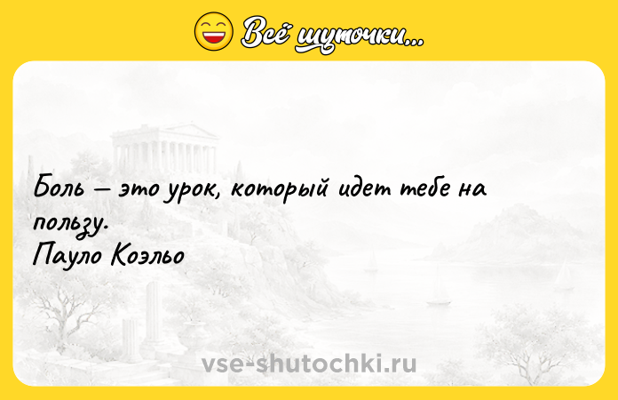 Цитата: Боль это урок, который идет тебе на пользу. Пауло Коэльо