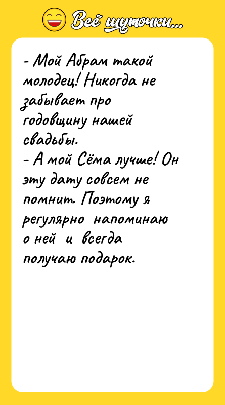- Мой Абрам такой молодец! Никогда не забывает про годовщину