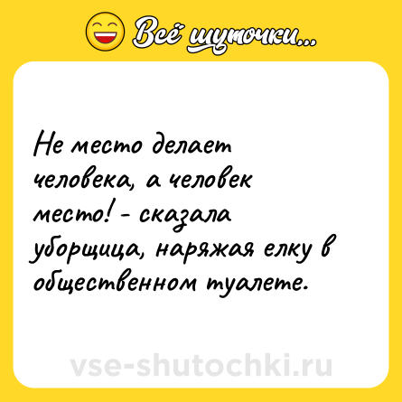 Шутка: Не место делает человека, а человек место! - сказала уборщица, наряжая елку в общественном туалете.