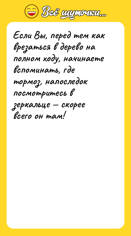 Если Вы, перед тем как врезаться в дерево на полном