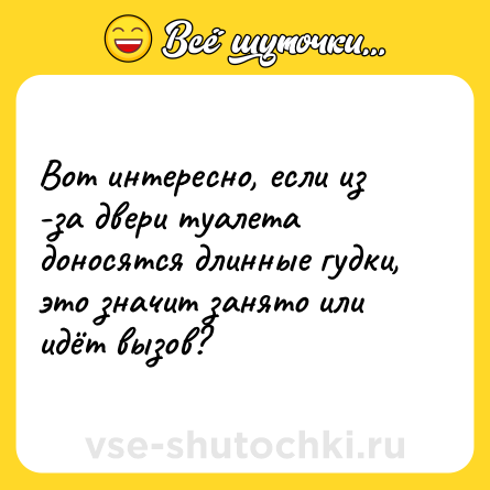 Шутка: Вот интересно, если из -за двери туалета доносятся длинные гудки, это значит занято или идёт вызов?