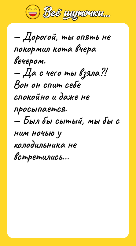 Дорогой, ты опять не покормил кота вчера вечером.