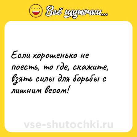 Шутка: Если хорошенько не поесть, то где, скажите, взять силы для борьбы с лишним весом!