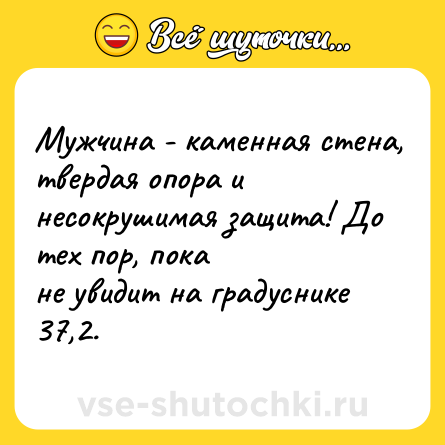 Шутка: Мужчина - каменная стена, твердая опора и несокрушимая защита! До тех пор, пока<br>не увидит на градуснике 37,2.