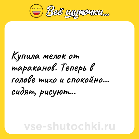 Шутка: Купила мелок от тараканов. Теперь в голове тихо и спокойно... сидят, рисуют...