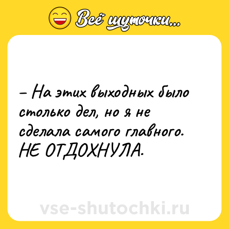 Шутка: – На этих выходных было столько дел, но я не сделала самого главного. НЕ ОТДОХНУЛА.