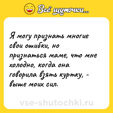 Шутка: Я могу признать многие свои ошибки, но признаться маме, что мне холодно, когда она говорила взять куртку, - выше моих сил.