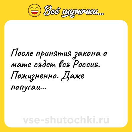 Шутка: После принятия закона о мате сядет вся Россия. Пожизненно. Даже попугаи...