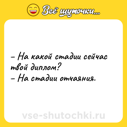 Шутка: – На какой стадии сейчас твой диплом?<br>– На стадии отчаяния.