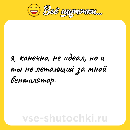Шутка: я, конечно, не идеал, но и ты не летающий за мной вентилятор.