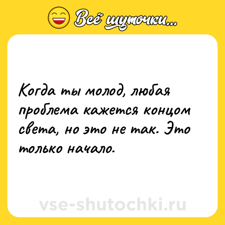 Шутка: Когда ты молод, любая проблема кажется концом света, но это не так. Это только начало.