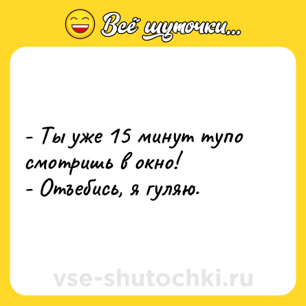Шутка: - Ты уже 15 минут тупо смотришь в окно! <br>- Отъебись, я гуляю.