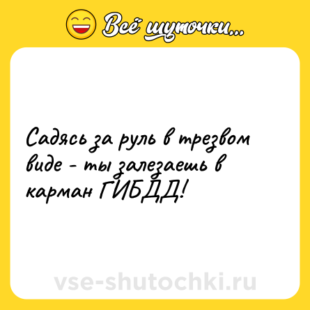 Шутка: Садясь за руль в трезвом виде - ты залезаешь в карман ГИБДД!