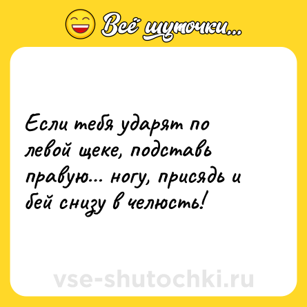 Шутка: Если тебя ударят по левой щеке, подставь правую… ногу, присядь и бей снизу в челюсть!
