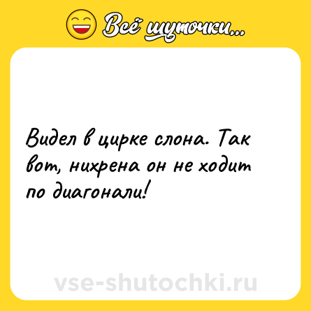 Шутка: Видел в цирке слона. Так вот, нихрена он не ходит по диагонали!