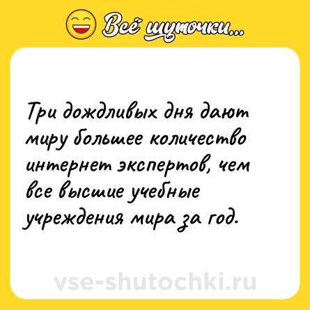 Шутка: Три дождливых дня дают миру большее количество интернет экспертов, чем все высшие учебные учреждения мира за год.