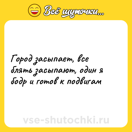 Шутка: Город засыпает, все блять засыпают, один я бодр и готов к подвигам
