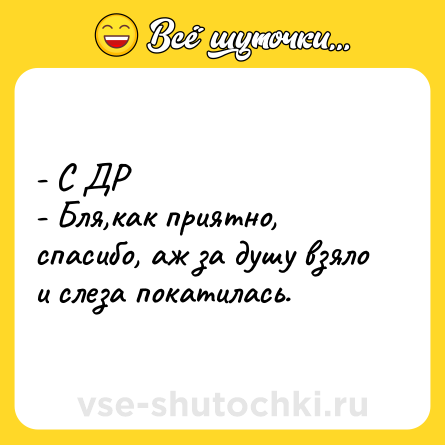 Шутка: - С ДР<br>- Бля,как приятно, спасибо, аж за душу взяло и слеза покатилась.