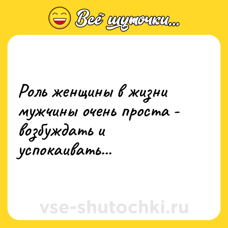Шутка: Роль женщины в жизни мужчины очень проста - возбуждать и успокаивать...
