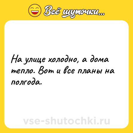 Шутка: На улице холодно, а дома тепло. Вот и все планы на полгода.