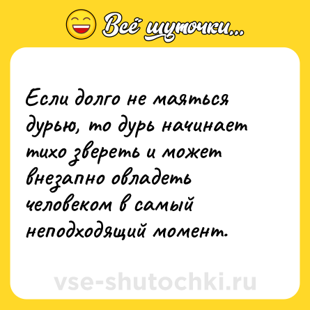 Шутка: Если долго не маяться дурью, то дурь начинает тихо звереть и может внезапно овладеть человеком в самый неподходящий момент.