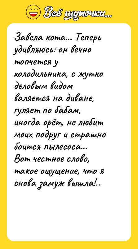 Завела кота... Теперь удивляюсь: он вечно топчется у холодильника, с