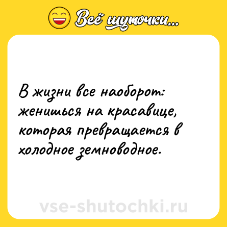 Шутка: В жизни все наоборот: женишься на красавице, которая превращается в холодное земноводное.
