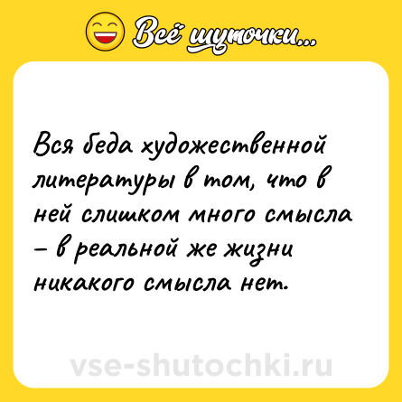 Шутка: Вся беда художественной литературы в том, что в ней слишком много смысла – в реальной же жизни никакого смысла нет.