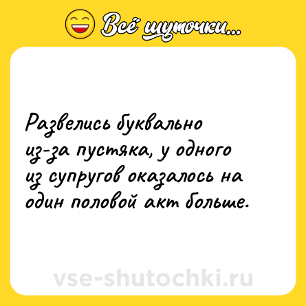 Шутка: Развелись буквально из-за пустяка, у одного из супругов оказалось на один половой акт больше.